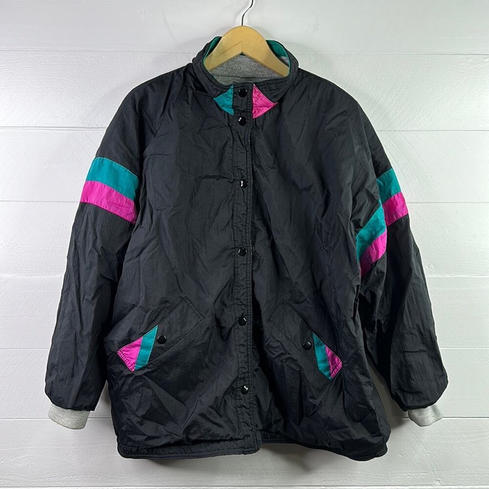 CURRENT‎ SEEN Vintage Gray Black Pink Green Snap Button Jacket Reversible OS